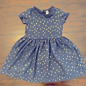Carter’s Kid Size 5 Navy Blue with Gold polka dots design dress